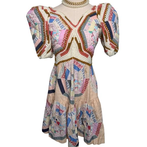 Sea New York Quin Mini Dress patchwork knit quilted BoHo size extra small XS - Picture 7 of 15